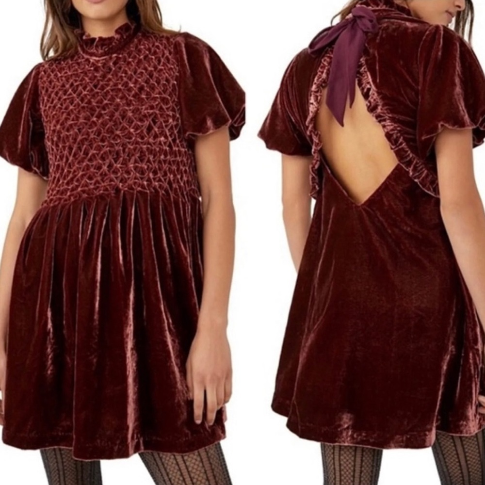 SOLD! NWT Free people maroon velvet dress